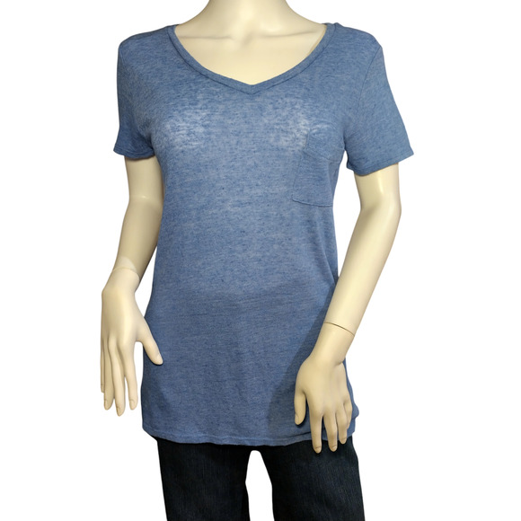 Mossimo Womens Pullover Cap Sleeve V-neck Tee Shirt Blue Size Small - Picture 7 of 16